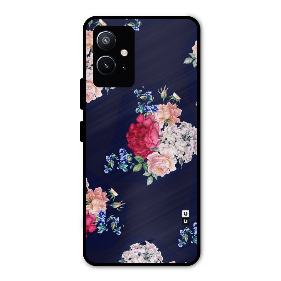 Magenta Peach Floral Metal Back Case for Vivo Y75 5G