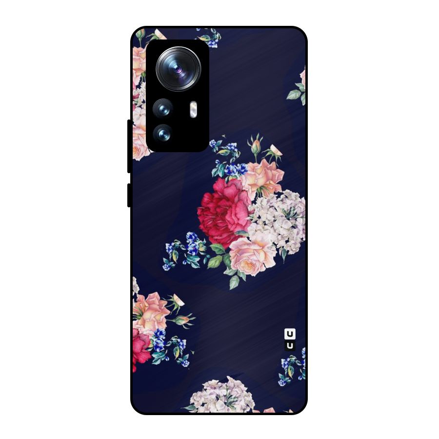 Magenta Peach Floral Metal Back Case for Xiaomi 12 Pro