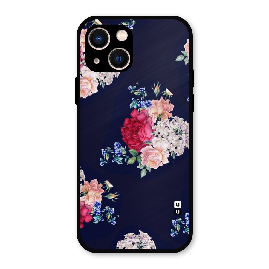 Magenta Peach Floral Metal Back Case for iPhone 13