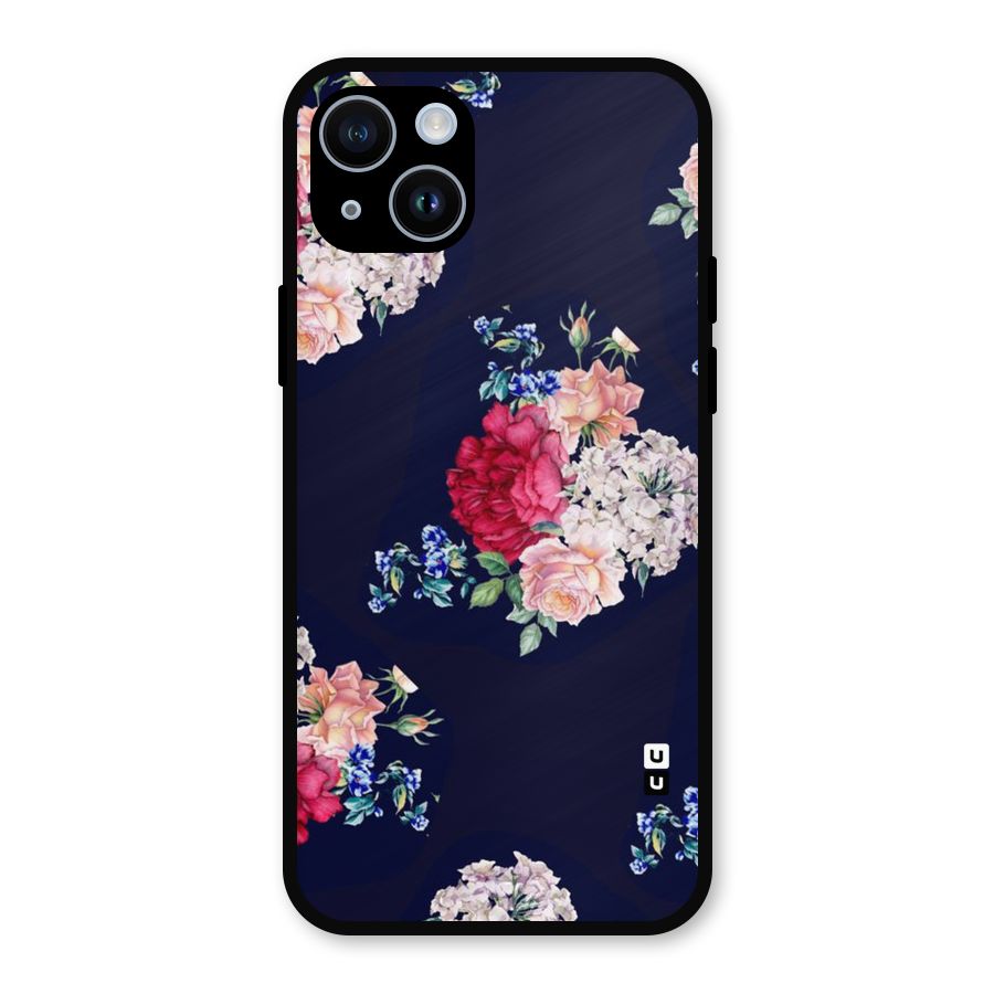 Magenta Peach Floral Metal Back Case for iPhone 14