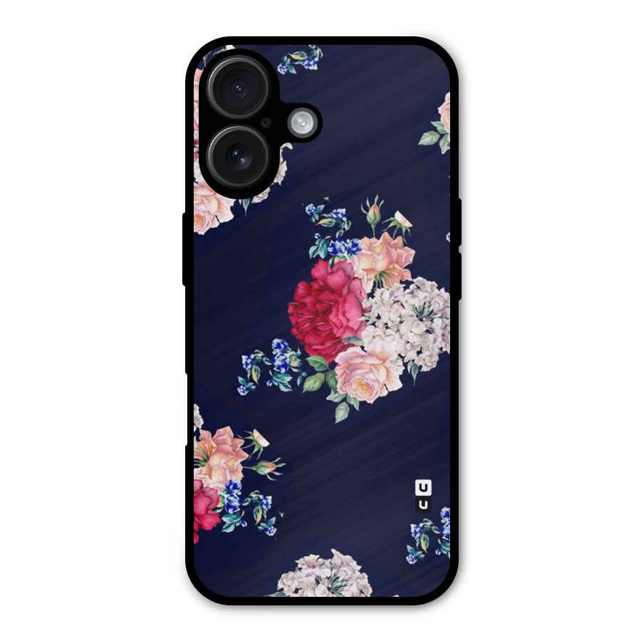 Magenta Peach Floral Metal Back Case for iPhone 16