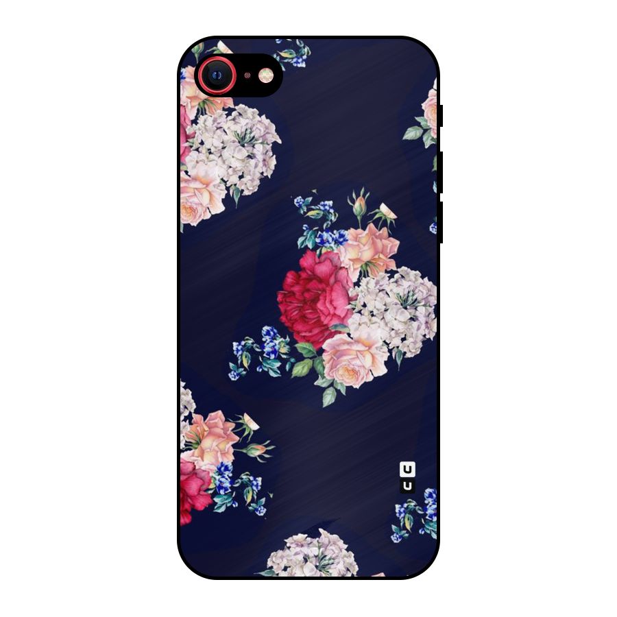 Magenta Peach Floral Metal Back Case for iPhone 7