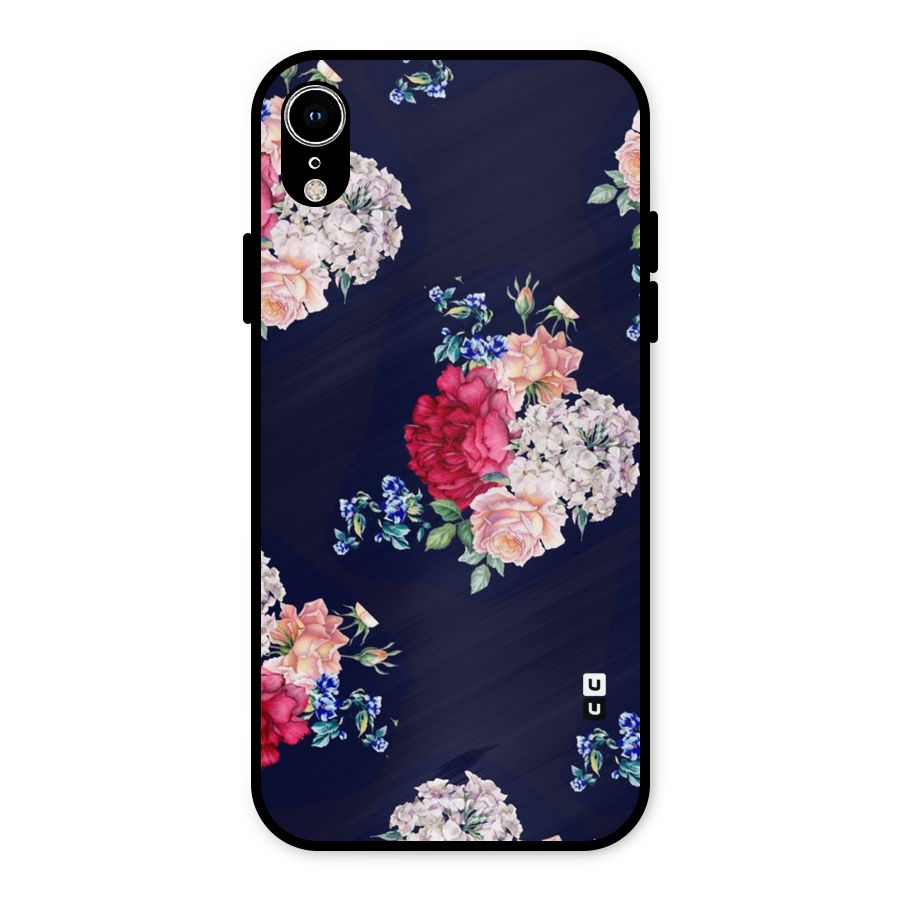Magenta Peach Floral Metal Back Case for iPhone XR