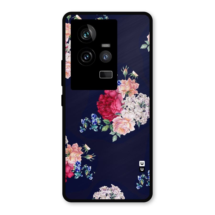Magenta Peach Floral Metal Back Case for iQOO 11 5G