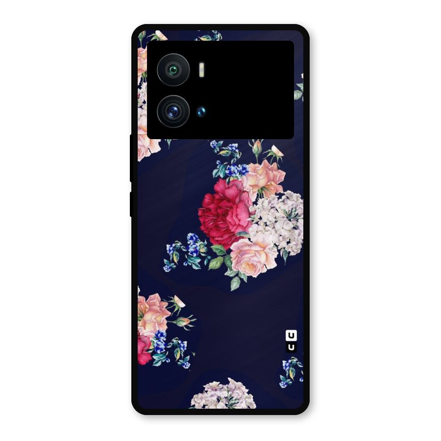Magenta Peach Floral Metal Back Case for iQOO 9 Pro