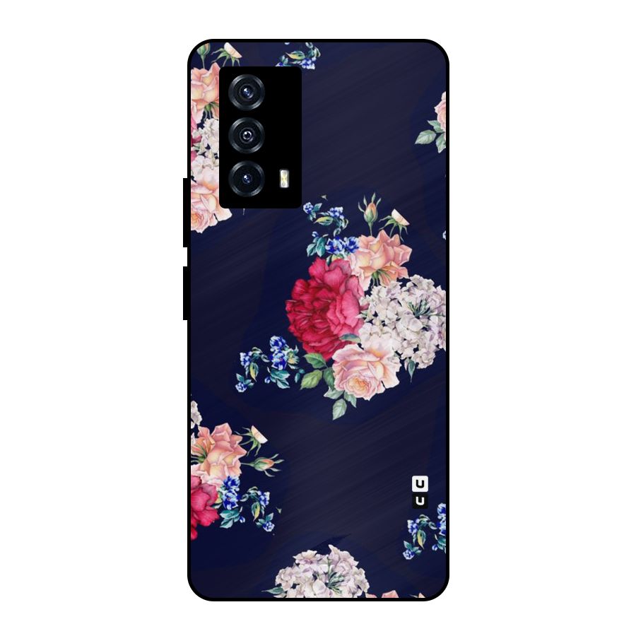 Magenta Peach Floral Metal Back Case for iQOO Z5