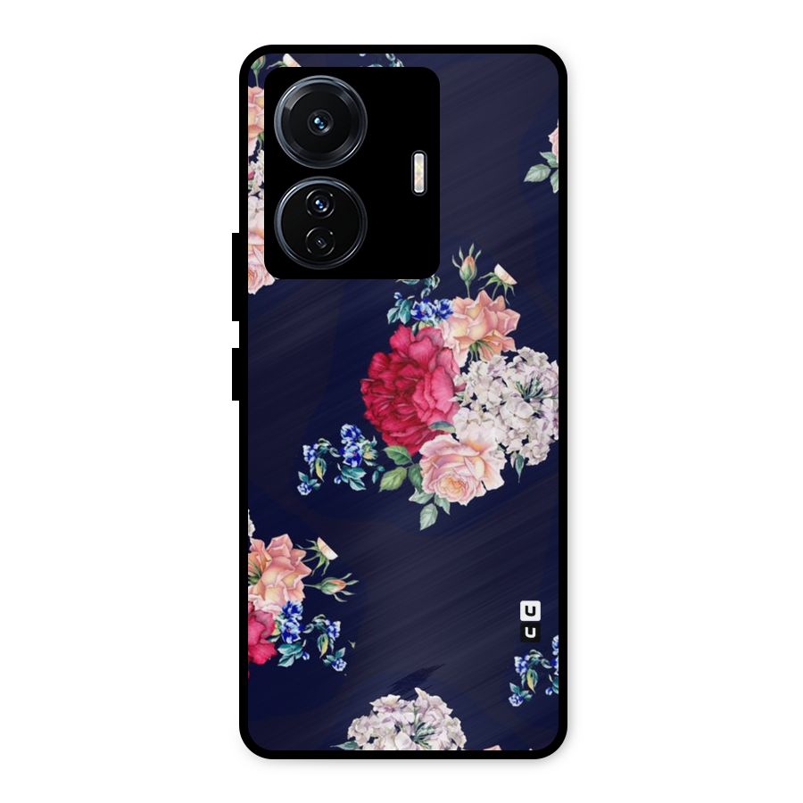 Magenta Peach Floral Metal Back Case for iQOO Z6