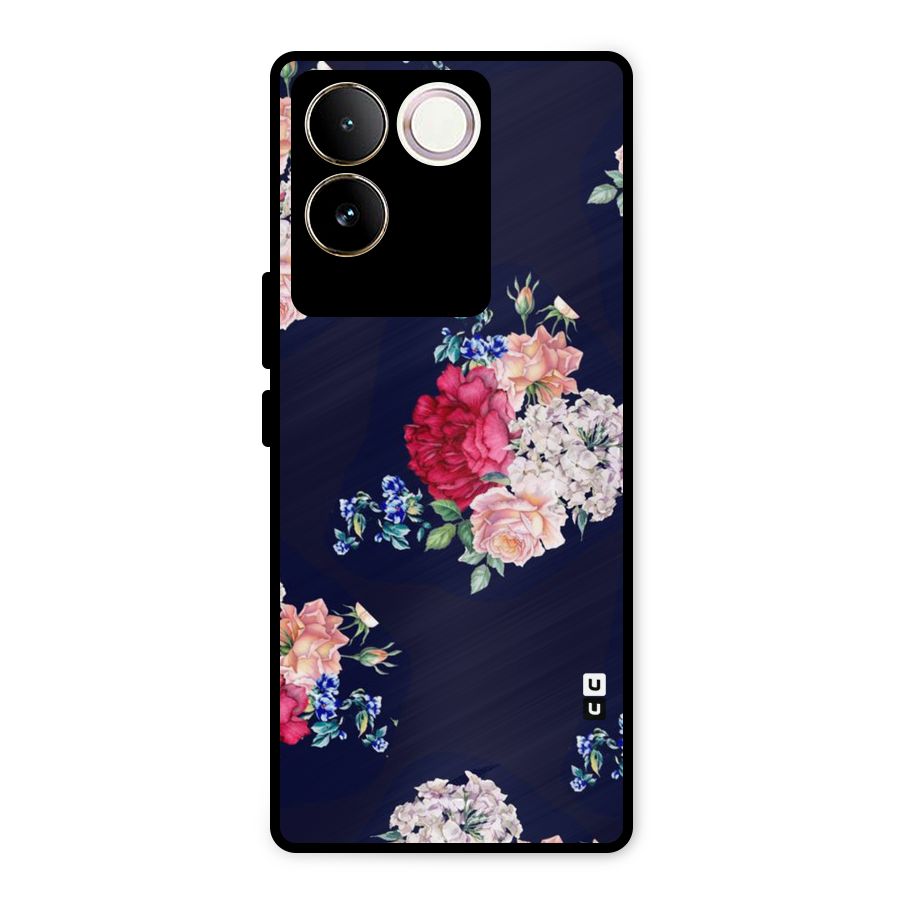 Magenta Peach Floral Metal Back Case for iQOO Z7 Pro