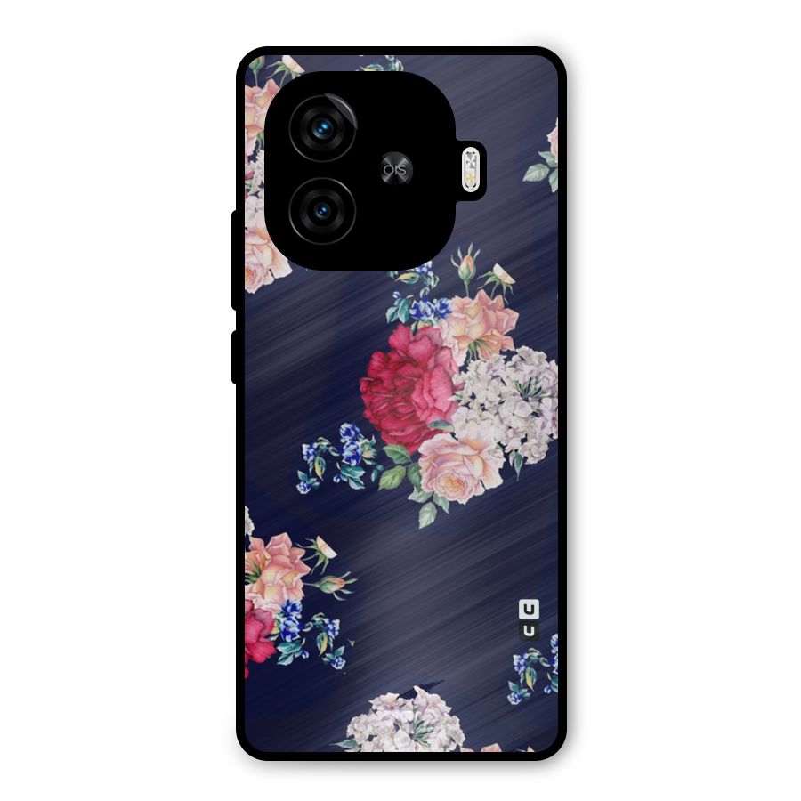 Magenta Peach Floral Metal Back Case for iQOO Z9 Turbo