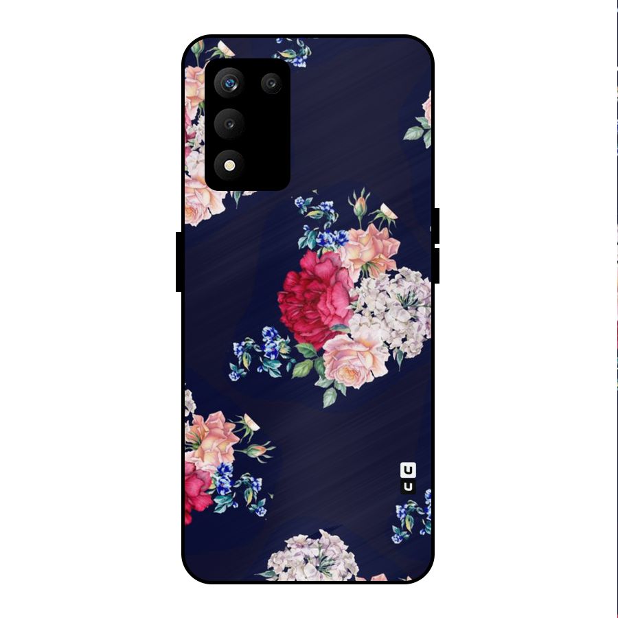 Magenta Peach Floral Metal Back Case for realme 9 5G SE