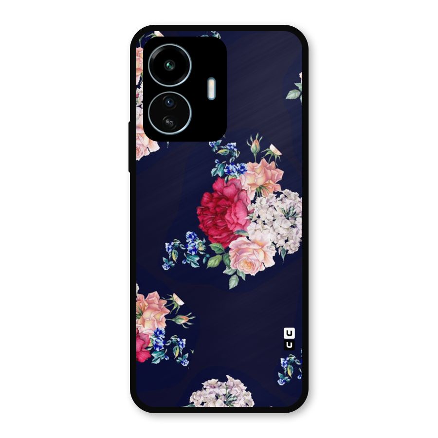 Magenta Peach Floral Metal Back Case for vivo iQOO Z6 Lite 5G