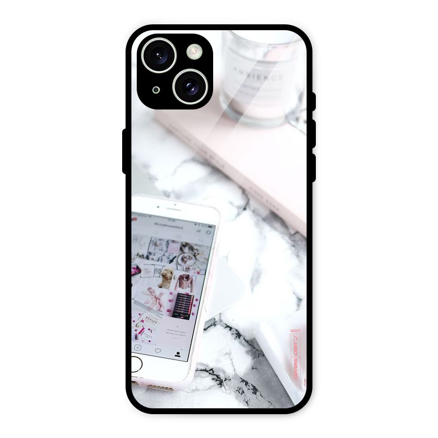 Make Up And Phone Glass Back Case for iPhone 15 Plus