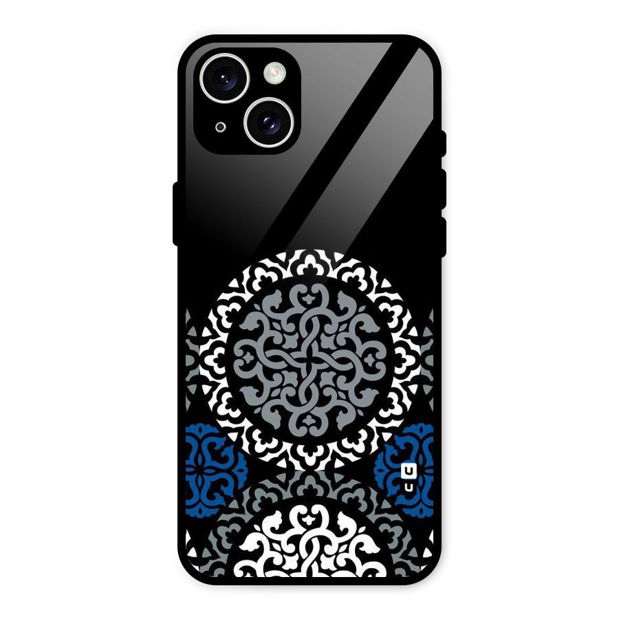 Mandala Circle Pattern Glass Back Case for iPhone 15 Plus