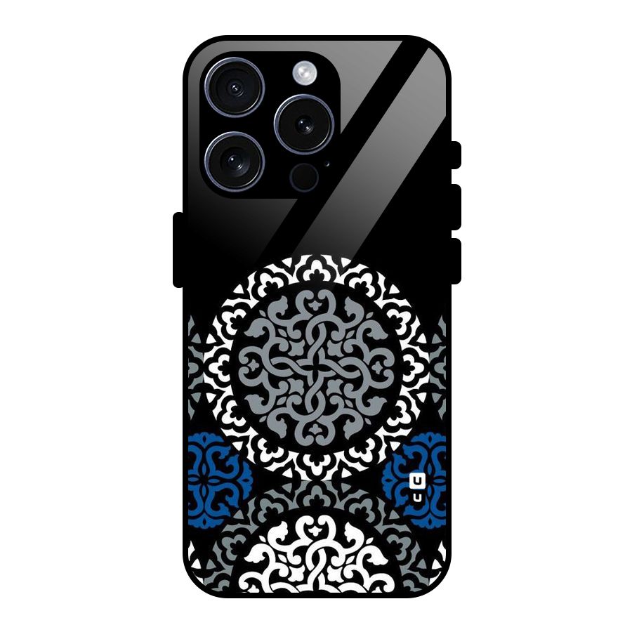 Mandala Circle Pattern Glass Back Case for iPhone 15 Pro