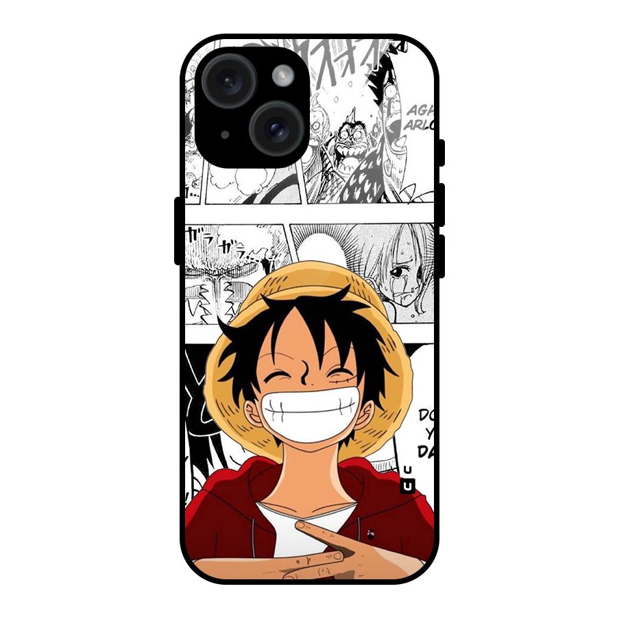 Manga Style Luffy Glass Back Case for iPhone 15