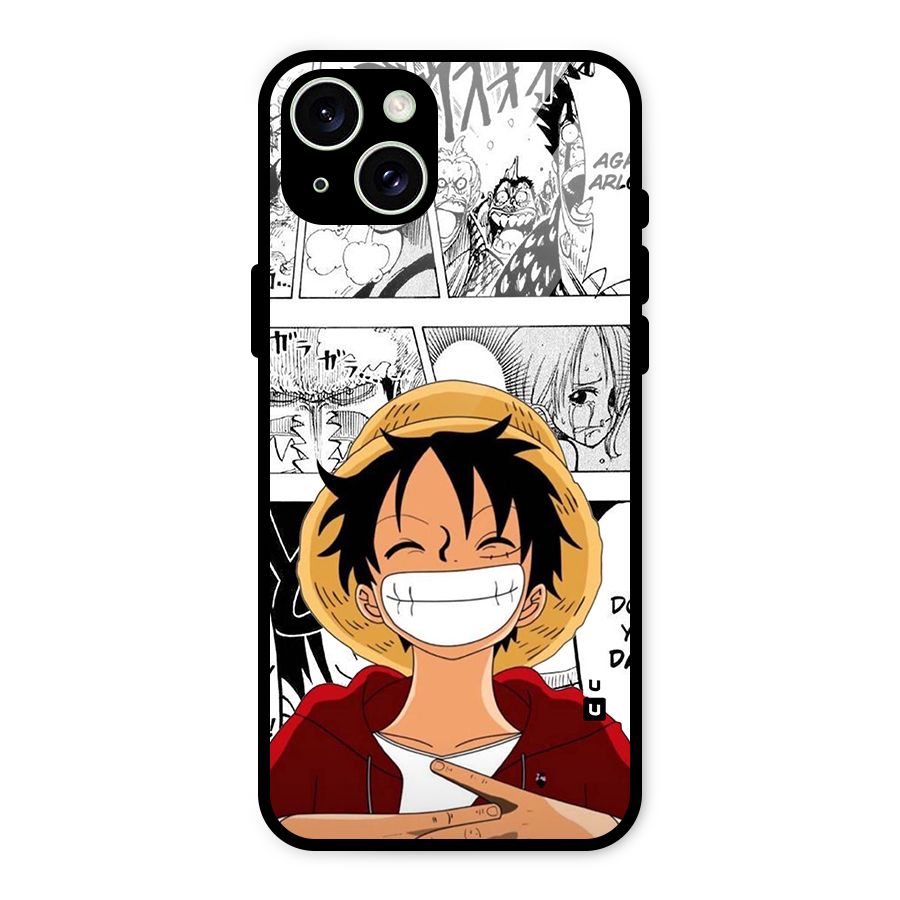 Manga Style Luffy Glass Back Case for iPhone 15 Plus