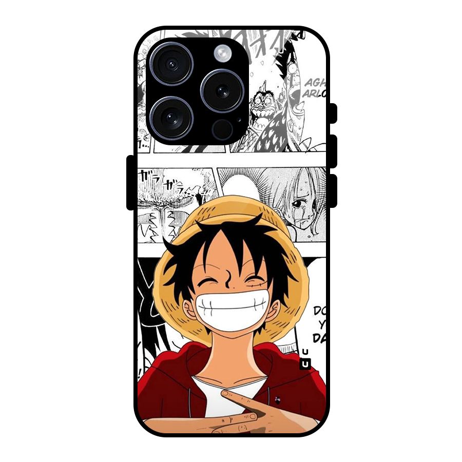 Manga Style Luffy Glass Back Case for iPhone 15 Pro