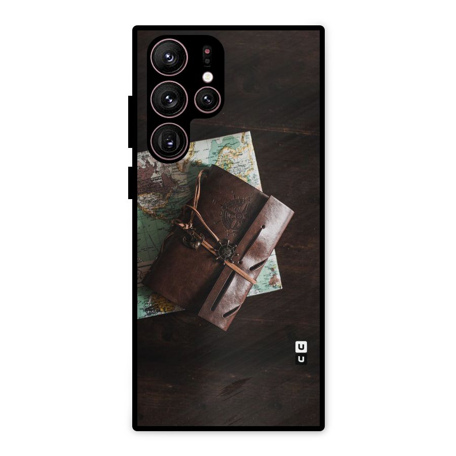Map Journal Metal Back Case for Galaxy S22 Ultra 5G