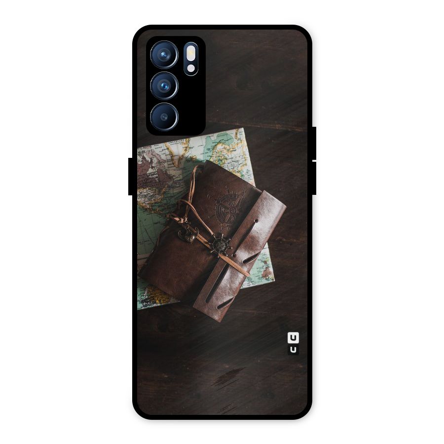 Map Journal Metal Back Case for Oppo Reno6 5G