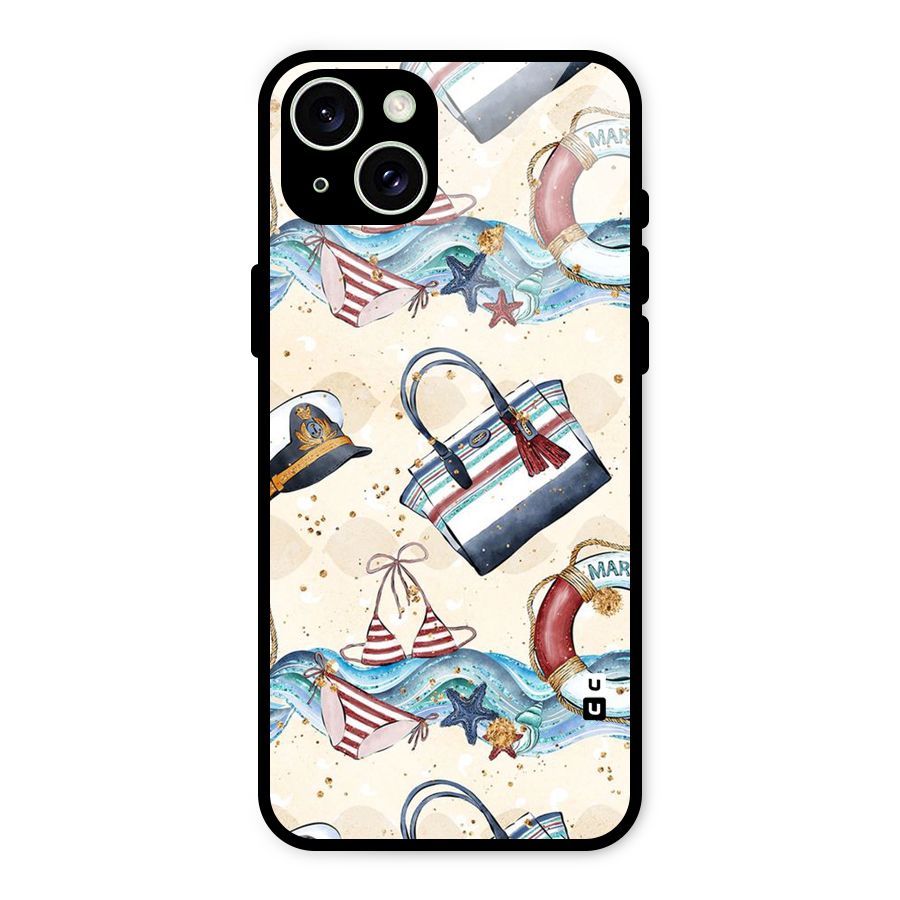 Marine Bag Design Glass Back Case for iPhone 15 Plus