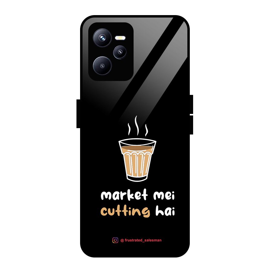 Market Mei Cutting Hai Black Glass Back Case for Realme C35