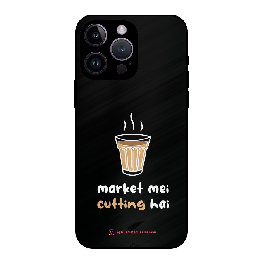 Market Mei Cutting Hai Black Metal Back Case for iPhone 14 Pro Max