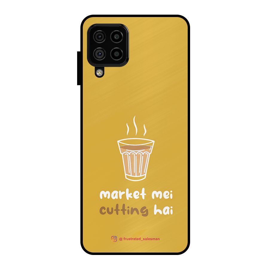 Market Mei Cutting Hai Mustard Yellow Metal Back Case for Galaxy A22 4G