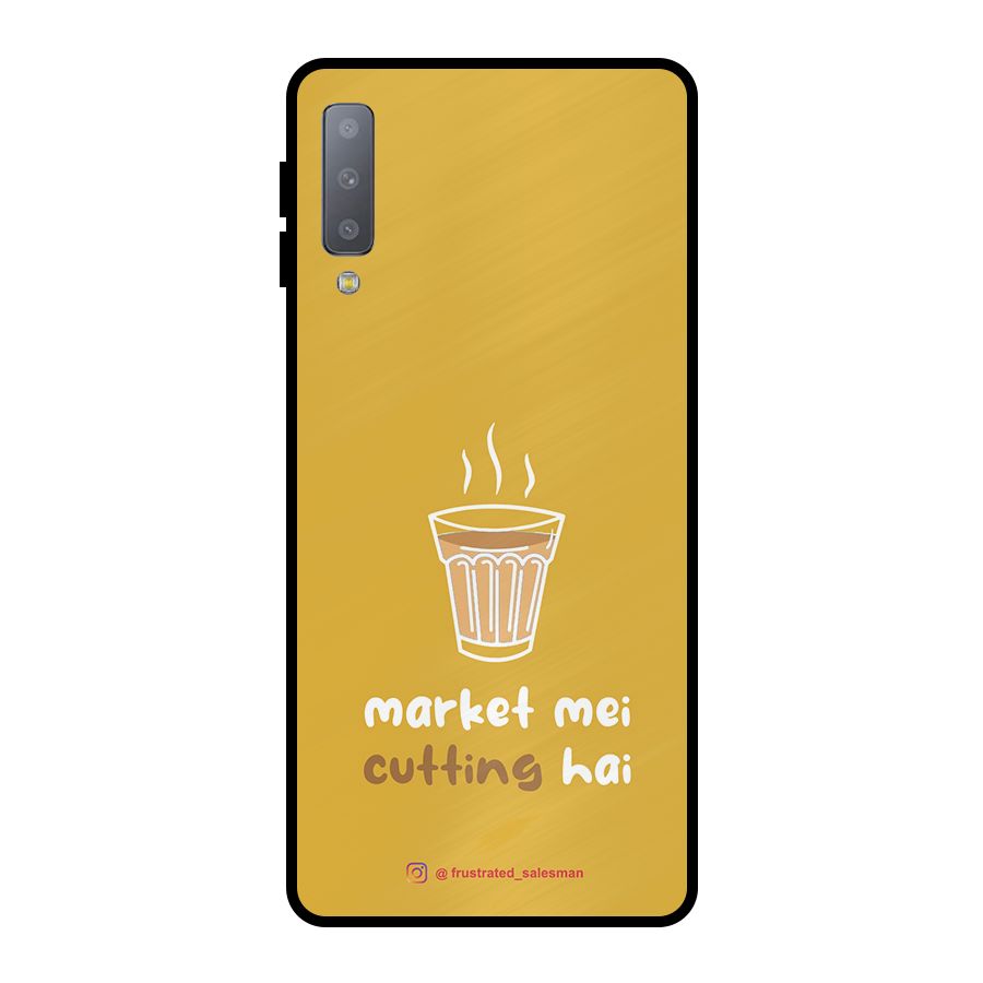 Market Mei Cutting Hai Mustard Yellow Metal Back Case for Galaxy A7 (2018)