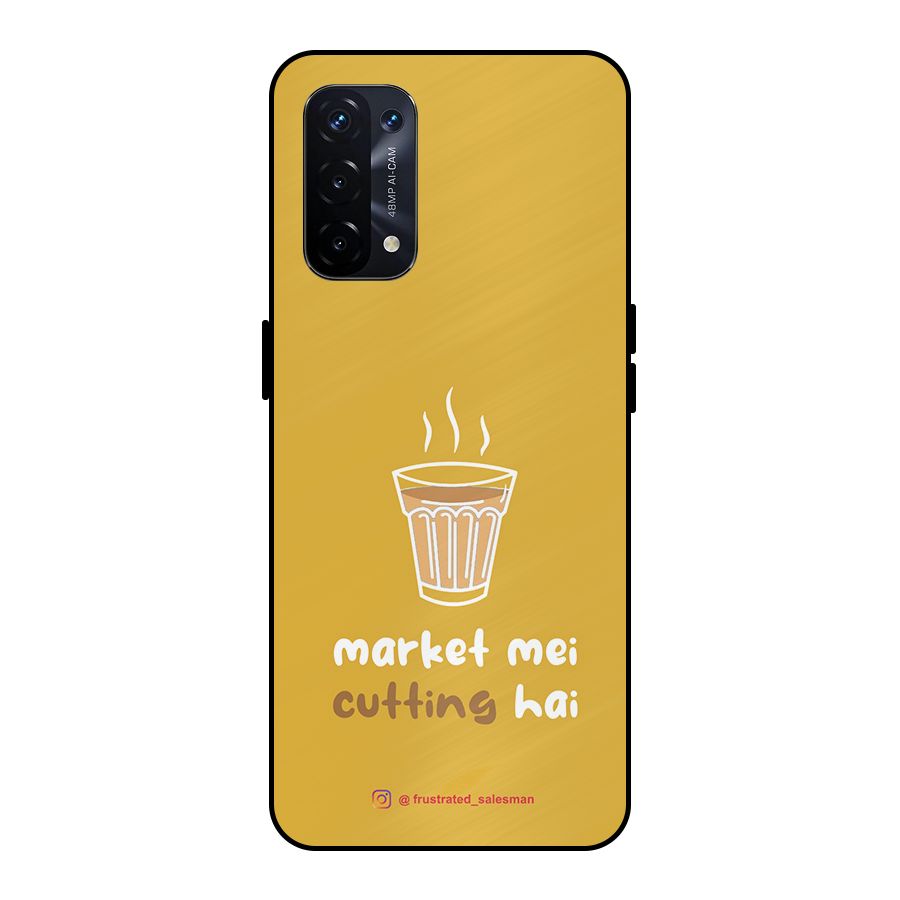 Market Mei Cutting Hai Mustard Yellow Metal Back Case for Oppo A74 5G