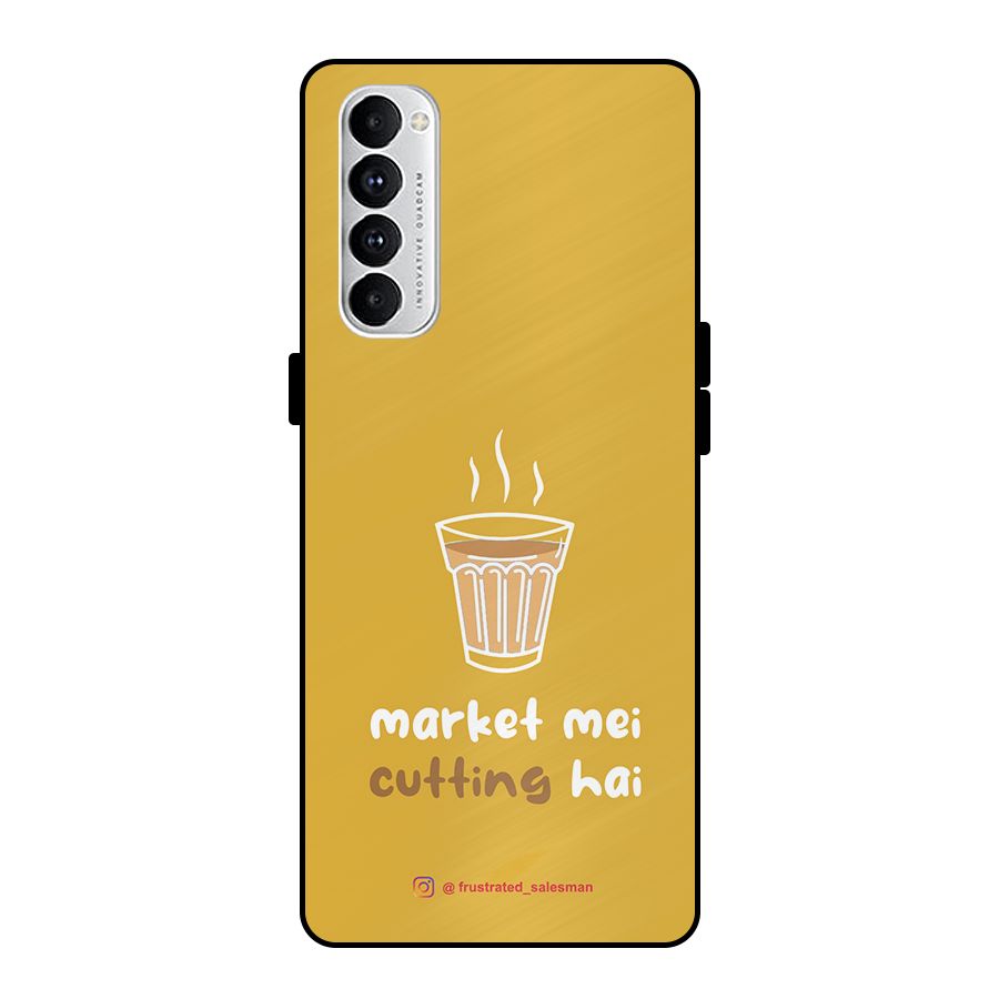 Market Mei Cutting Hai Mustard Yellow Metal Back Case for Oppo Reno4 Pro