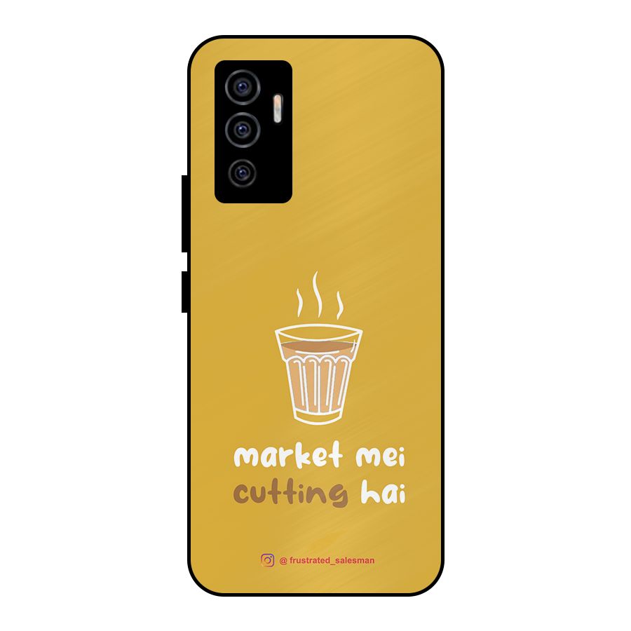 Market Mei Cutting Hai Mustard Yellow Metal Back Case for Vivo V23e