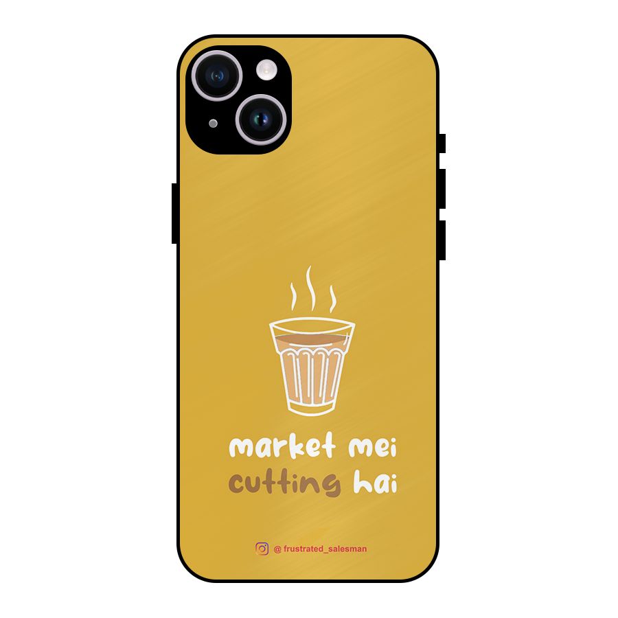 Market Mei Cutting Hai Mustard Yellow Metal Back Case for iPhone 14 Plus
