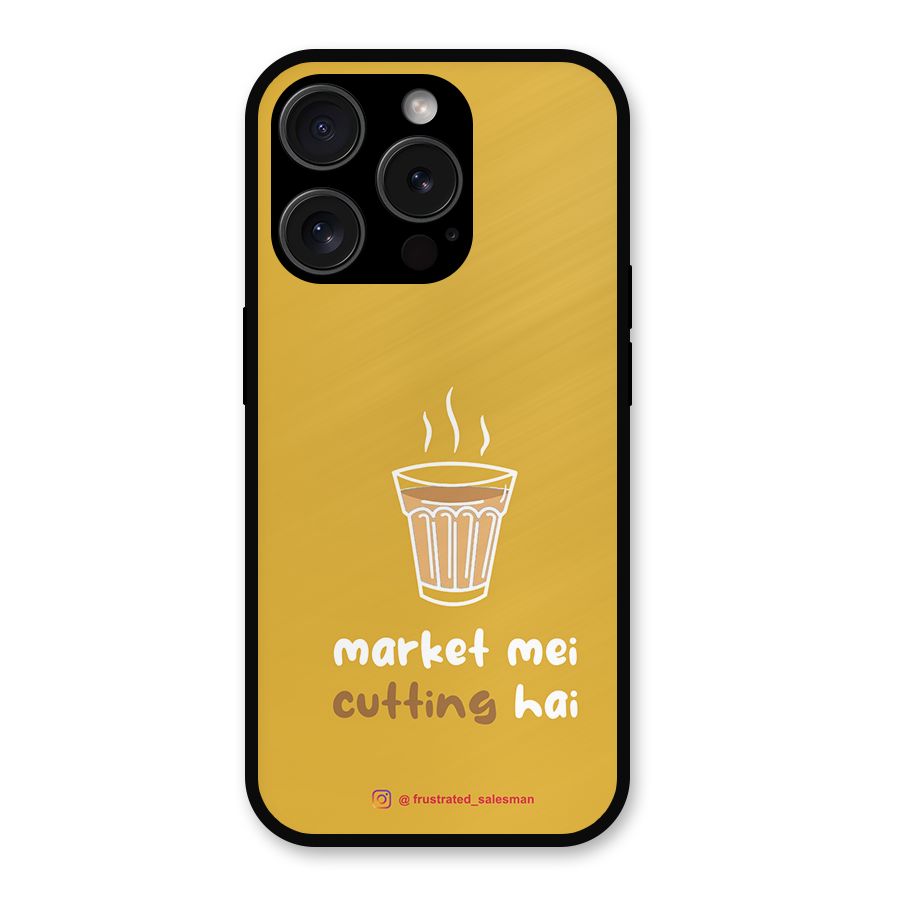 Market Mei Cutting Hai Mustard Yellow Metal Back Case for iPhone 15 Pro