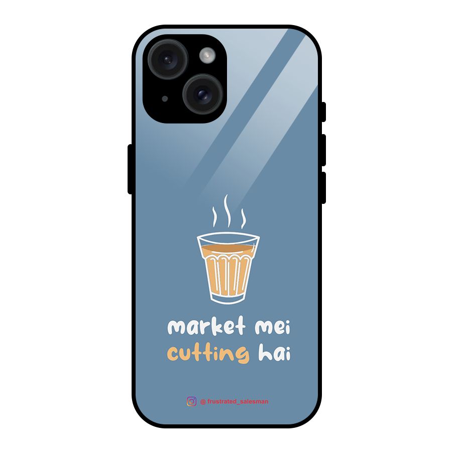 Market Mei Cutting Hai SteelBlue Glass Back Case for iPhone 15
