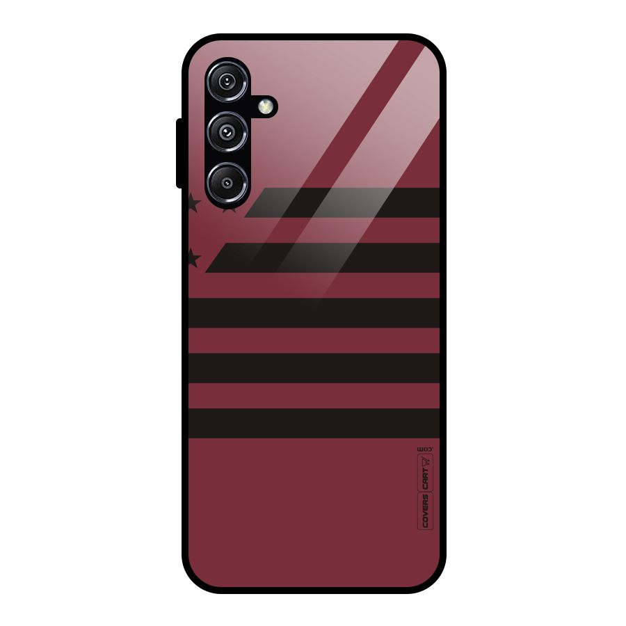 Maroon Star Striped Glass Back Case for Galaxy M34 5G
