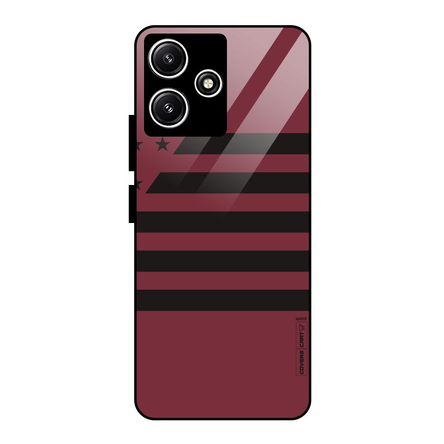 Maroon Star Striped Glass Back Case for Poco M6 Pro
