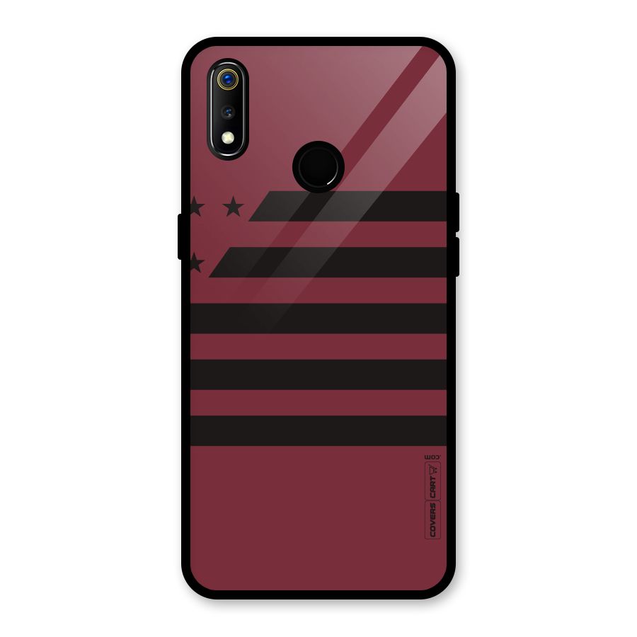 Maroon Star Striped Glass Back Case for Realme 3i