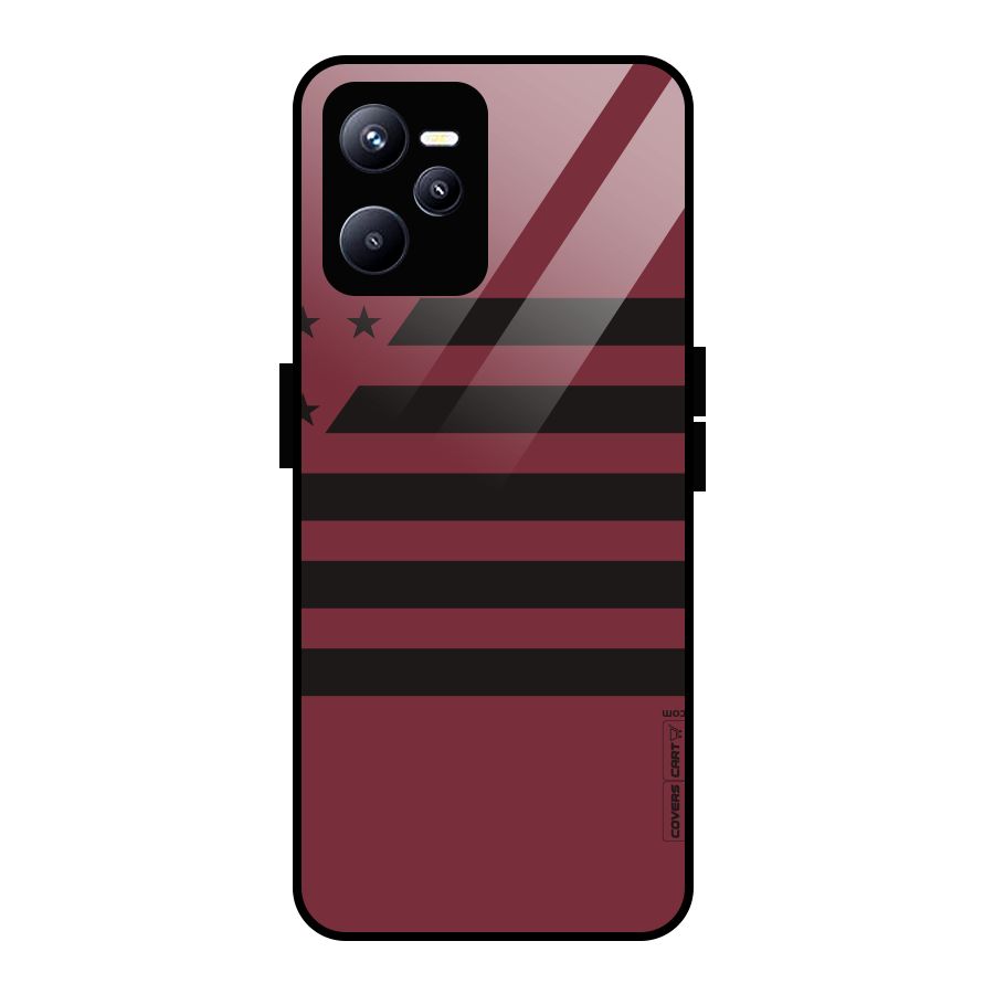 Maroon Star Striped Glass Back Case for Realme C35