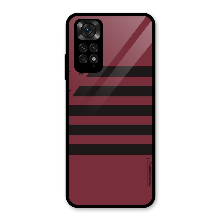 Maroon Star Striped Glass Back Case for Redmi Note 11S