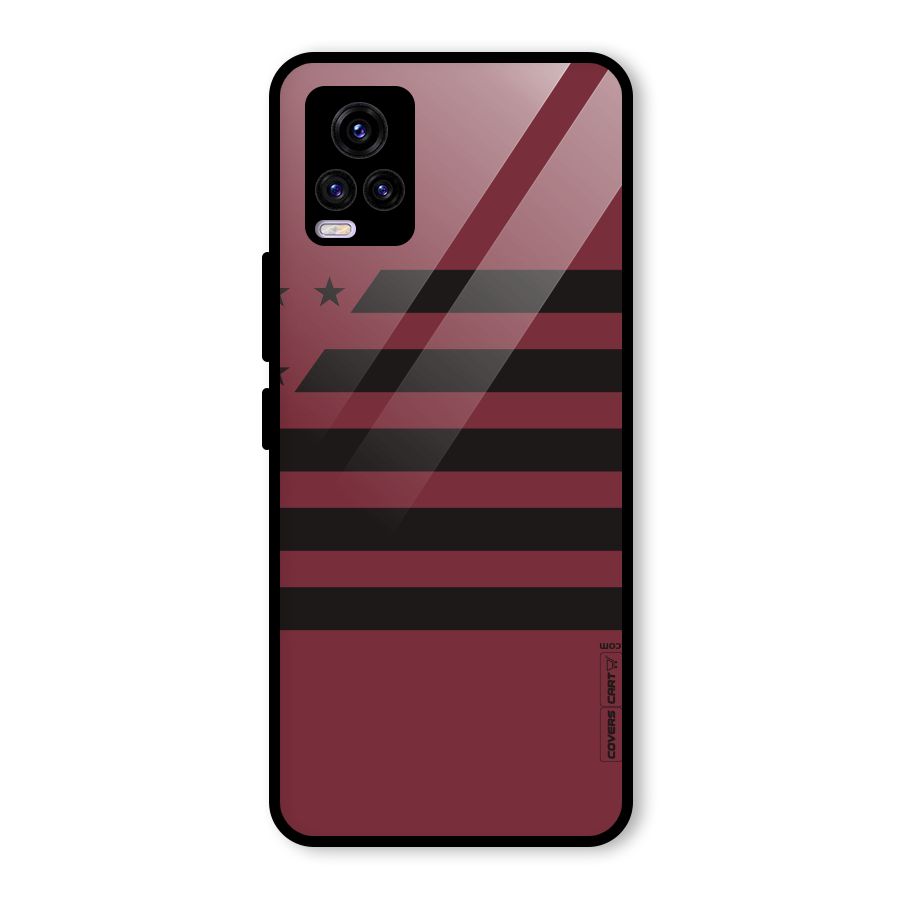 Maroon Star Striped Glass Back Case for Vivo V20 2021