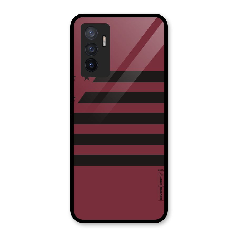 Maroon Star Striped Glass Back Case for Vivo V23e