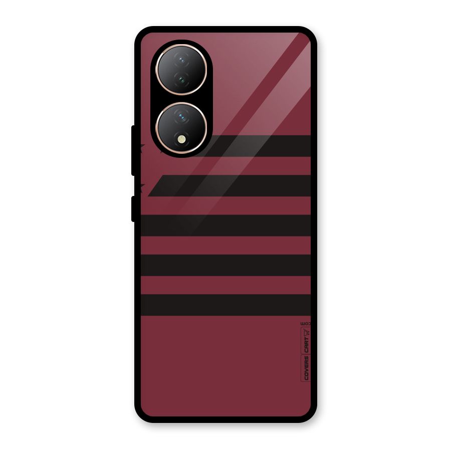 Maroon Star Striped Glass Back Case for Vivo Y100