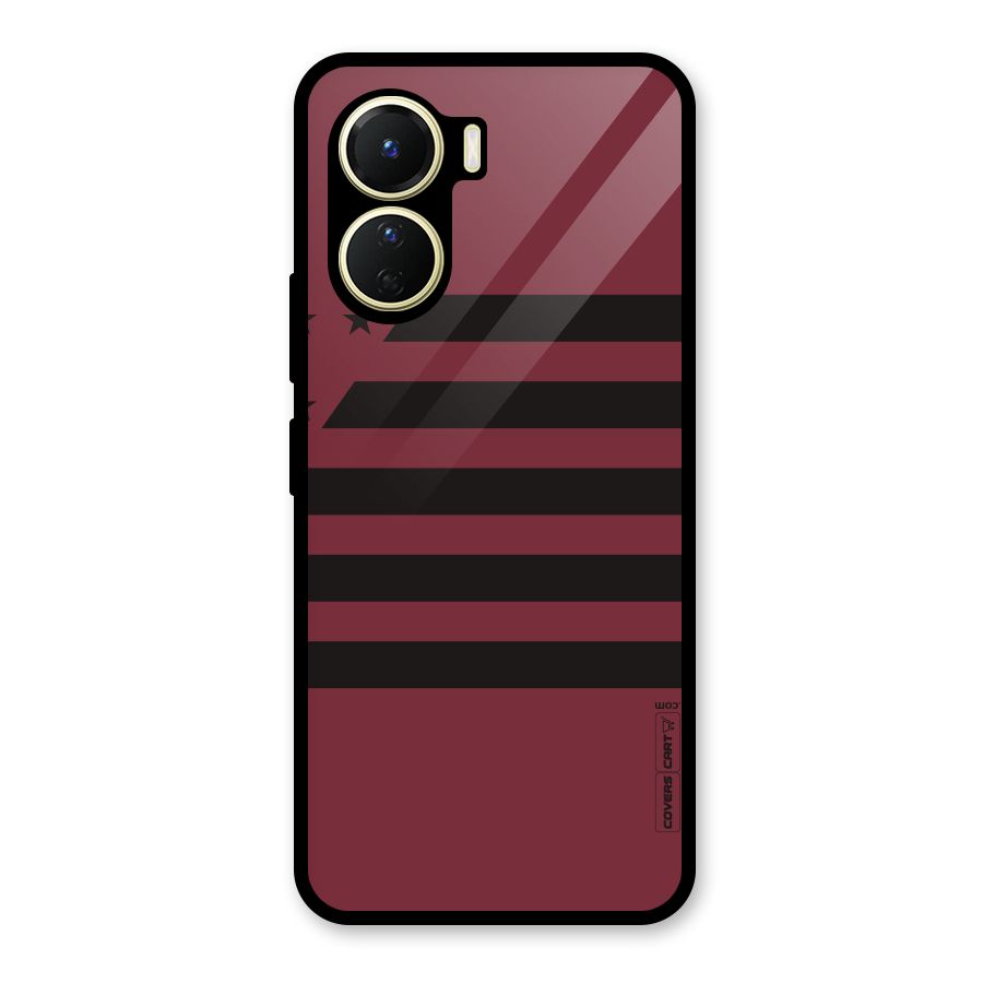 Maroon Star Striped Glass Back Case for Vivo Y56