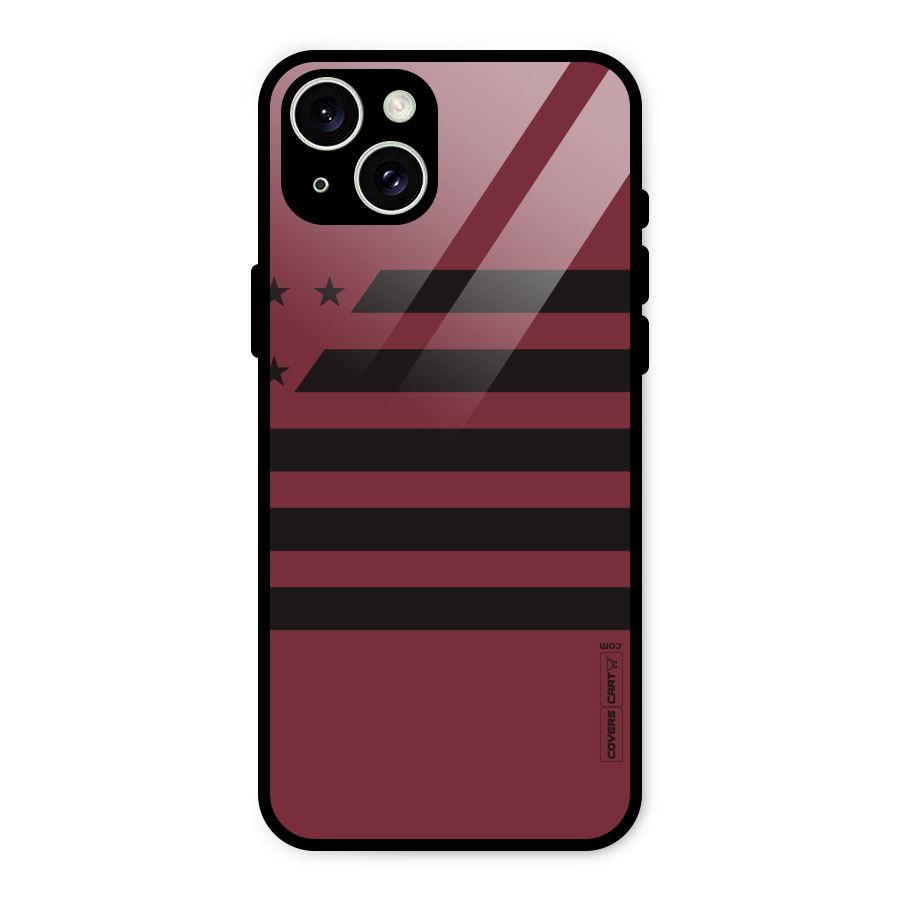Maroon Star Striped Glass Back Case for iPhone 15 Plus