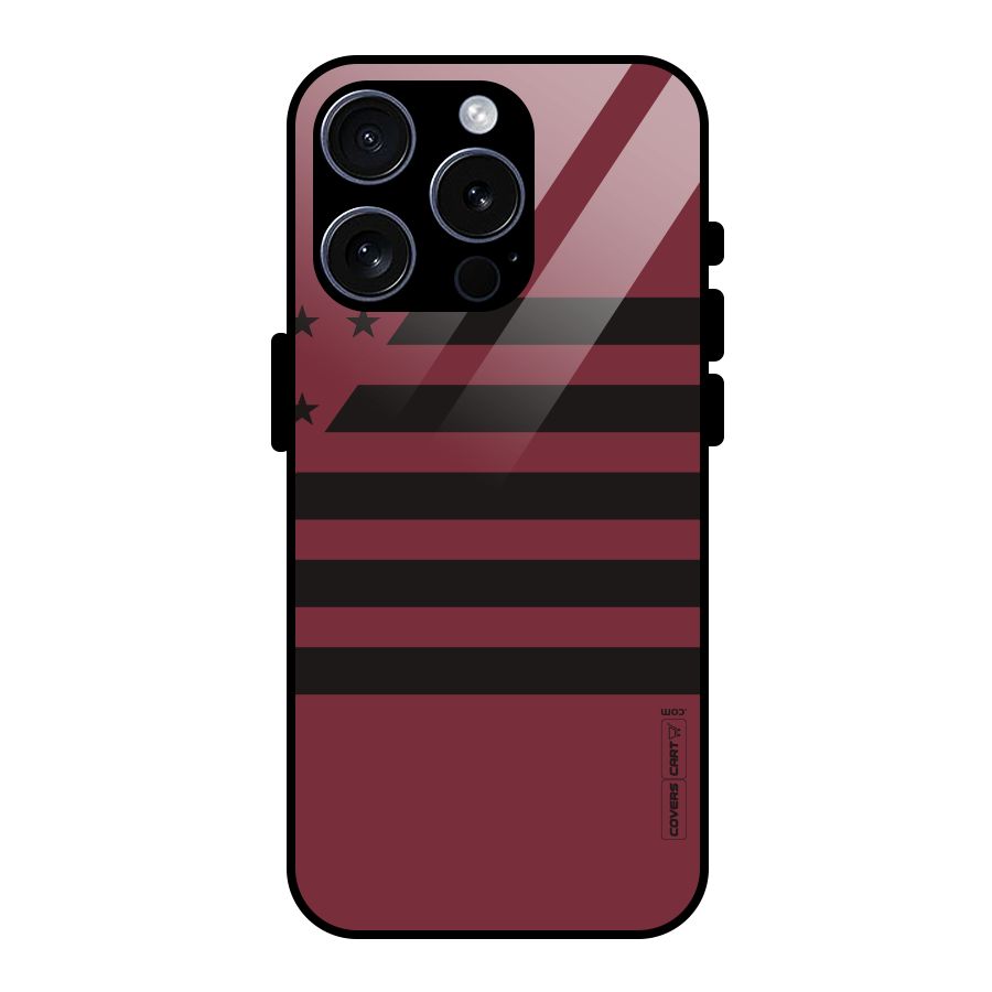 Maroon Star Striped Glass Back Case for iPhone 15 Pro