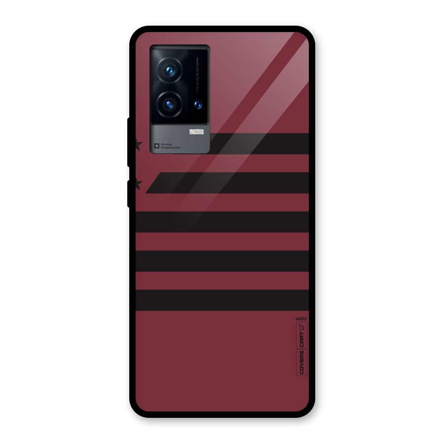 Maroon Star Striped Glass Back Case for iQOO 9 5G