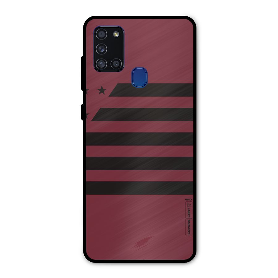 Maroon Star Striped Metal Back Case for Galaxy A21s