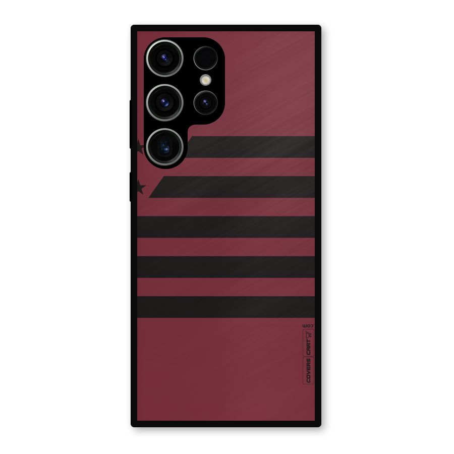 Maroon Star Striped Metal Back Case for Galaxy S23 Ultra