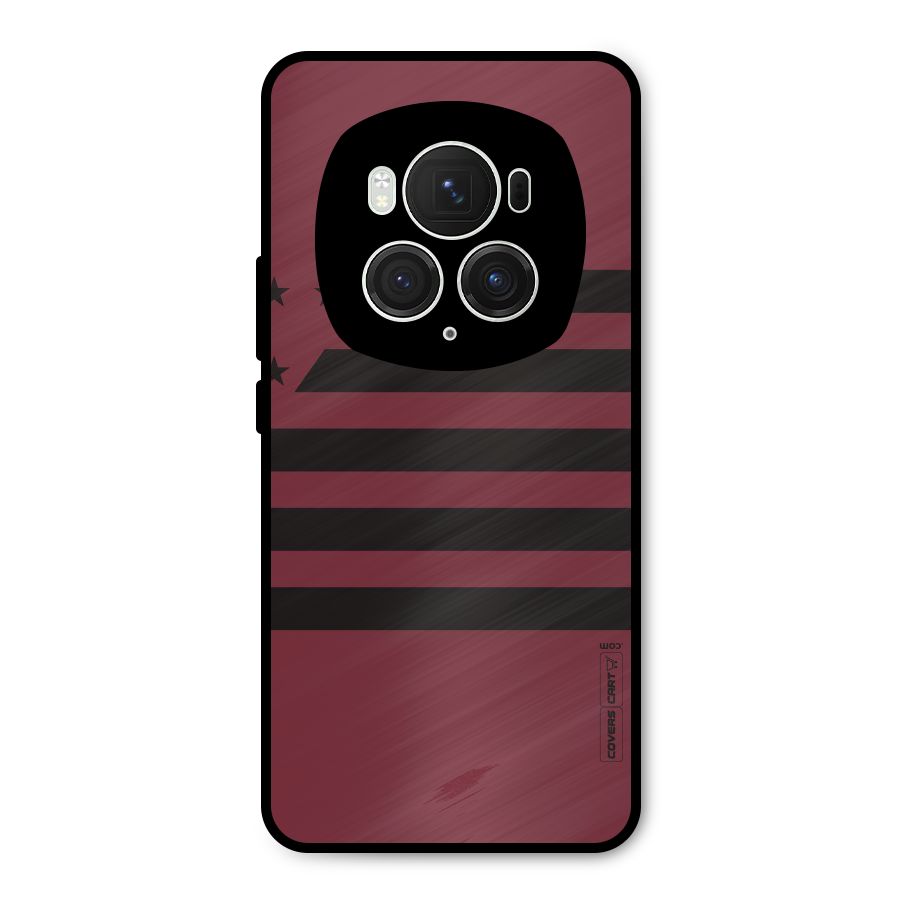 Maroon Star Striped Metal Back Case for Honor Magic6 Pro