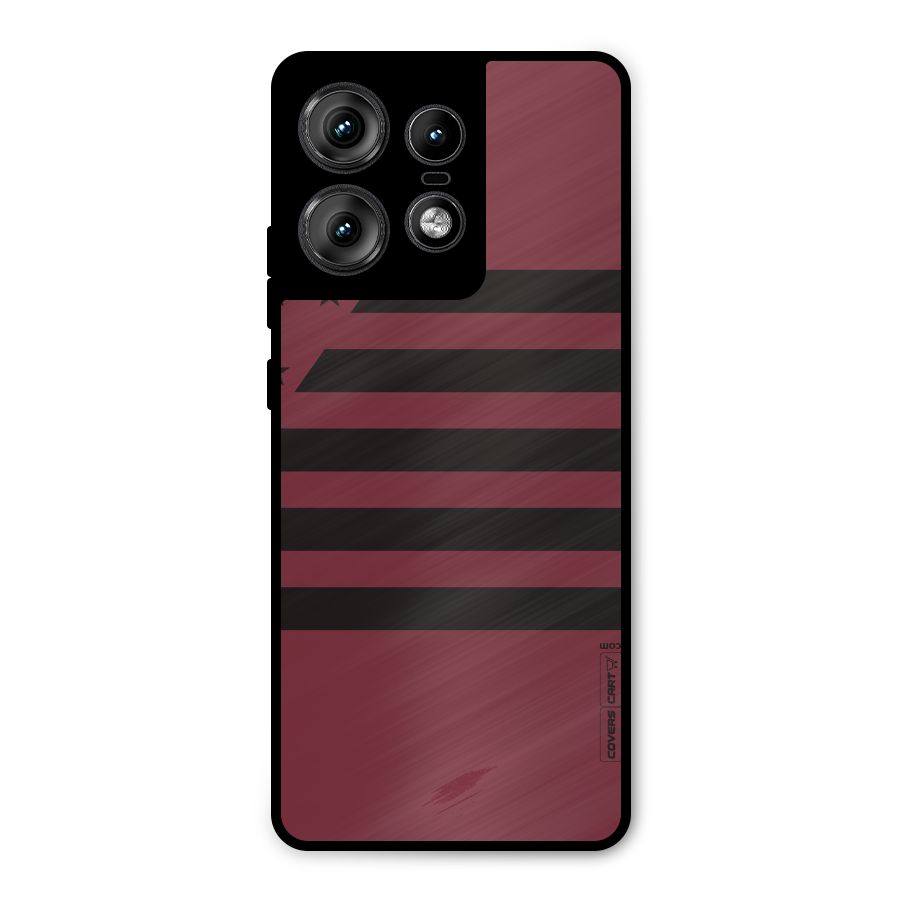 Maroon Star Striped Metal Back Case for Motorola Edge 50 Pro
